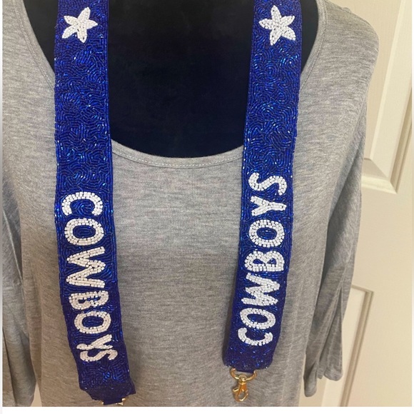 NEW Blue White Cowboys Beaded Purse Strap Game Day - Picture 1 of 7